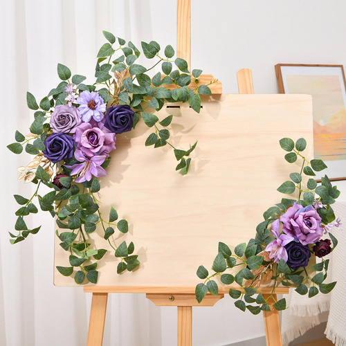 2 Piezas Boda Arch Flowers Arch Floral Arrance Con Púrpura