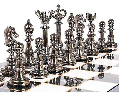 Juego De Ajedrez De Metal Y Juego De Damas De 15 Pulgadas (2