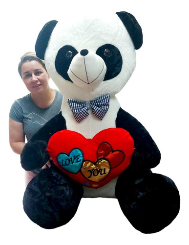 Urso Panda 120 Cm 1,2 Mts Pelúcia Com Coração P´/ Namorados