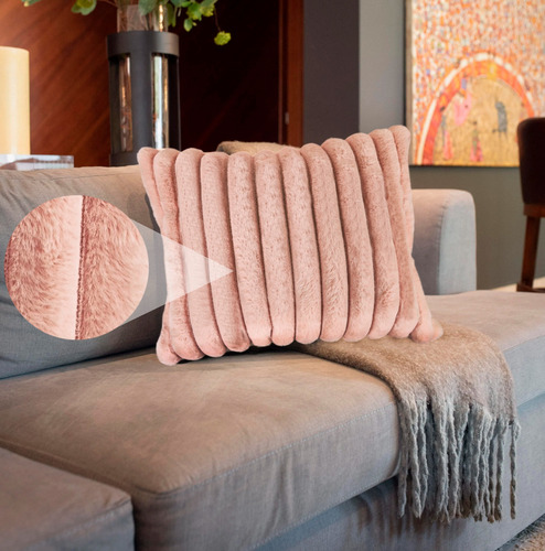 Set 2 Pzs Cojines Decorativos Doble Vista Para Hogar Suaves Fucsia Rayas