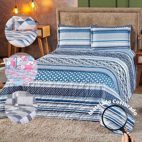 Cobre Leito Cama Queen 3 Peças Ternura Cor Azul Nome Do Desenho Estampado