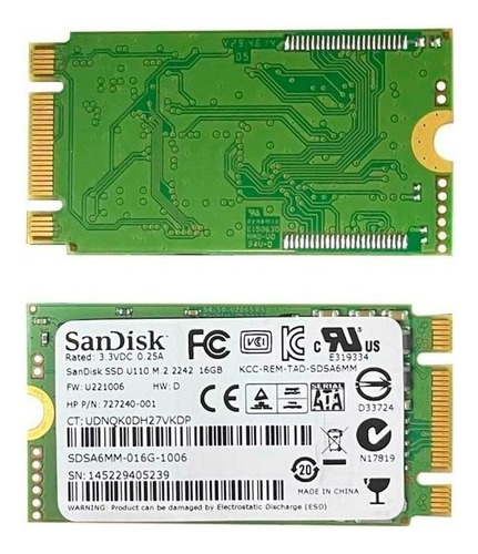 10 Unidades Sandisk Ssd U110 M.2 2242 16gb Sdsa6mm-016g-1006