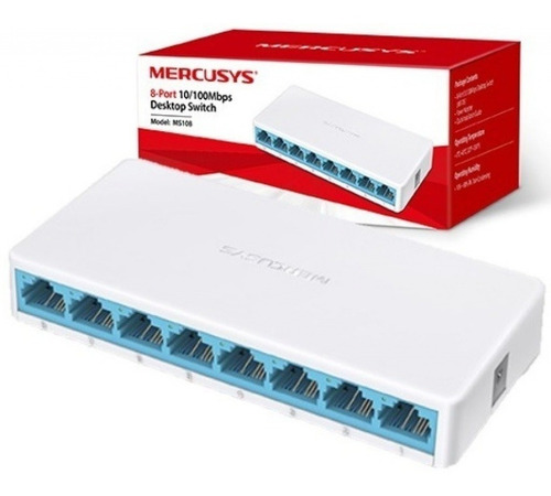 Switch Suiche 8 Puertos Mercusys 10/100 Mbps Red Rj45 Pc