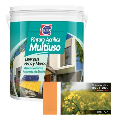 Pintura Pisos Acrilica Multiuso Elbex 1lt Mostaza Mate