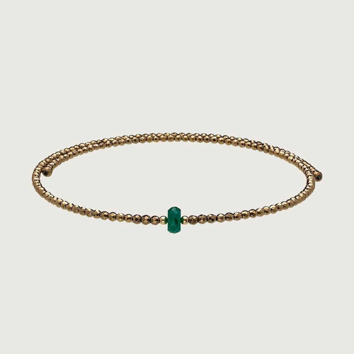 Gargantilha Choker Feminina De Hematita Com Esmeralda Cor Dourado