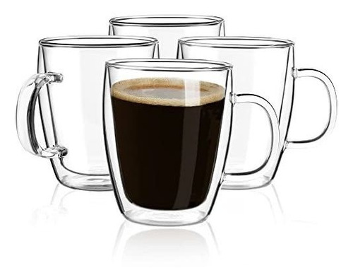 Tazas De Café Doble Pared, 16 Oz, Cristal Transparente Con