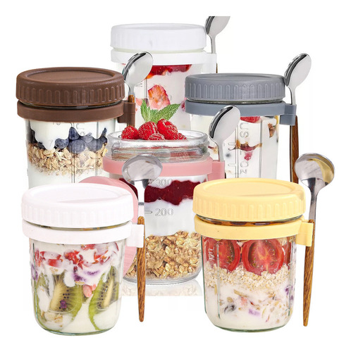 6 Pzs Recipientes De Avena Overnight Vidrio Mason Jar 12 Oz