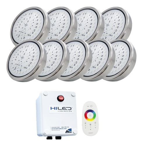 9 Luces Para Pileta Led Rgb 20w +fuente+control Remoto