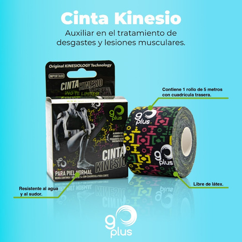 Imagen 6 de 10 de Paquete De 6 Cintas Kinesiológicas Negras Diseño Go Plus 5m