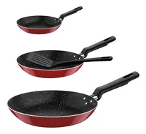 Comprar Set X 3 Sartenes Tramontina De 18 + 22 + 26 Cms + Espatula Color Rojo