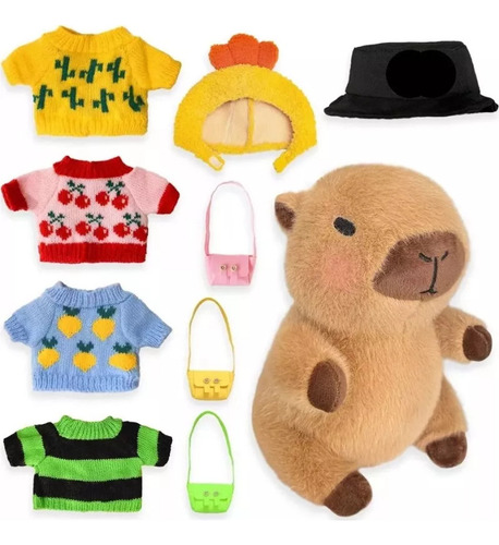 Peluche Capibara Con 9 Piezas De Ropa Y Accesorios,10.2 In