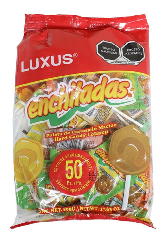 Paletas Enchiladas Luxus 50 Piezas Caramelo Sabor Frutas