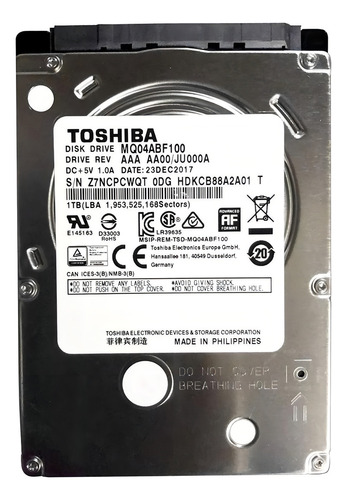 Hd Notebook Toshiba 1tb Mq04abf100 5400rpm Slim - Excelente (Recondicionado)
