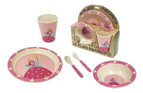 Set Plato Vaso Cubiertos Bebe Fibra Bamboo Eco Silmar