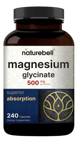 Glicinato De Magnesio 500mg Naturebell 240 Caps Super Absorc Sabor Neutro