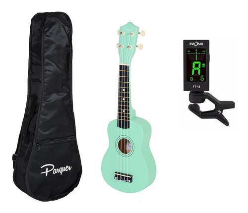 Ukelele Soprano Parquer  Niños De Madera Verde  Funda Cuota