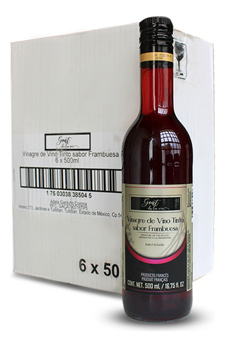 Vinagre De Vino Tinto Sabor Frambuesa 500 Ml X 6 Piezas Gout