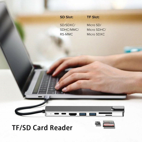 Imagen 3 de 6 de Usb C A Hdmi Hub 8 En 1 Usb 3.0 Micro Sd Y Ethernet Usb C