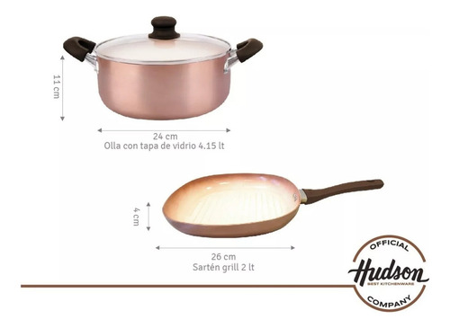 Set Cacerola 24 Cm + Bifera 26 Cm Cobre Hudson Antiadherente