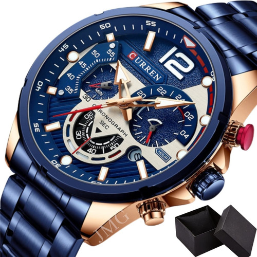 Reloj social de pulsera casual deportivo de lujo para hombre, color azul, bisel, color azul, fondo azul