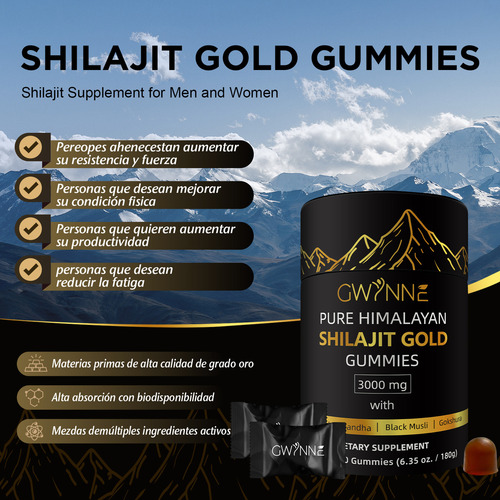 Gwynne Shilajit Gummies Puro Del Himalaya 85 Micronutrientes 60 Gummies + Charaji Cápsulas 60unidades 2pcs