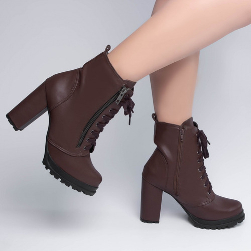 Imagem 4 de 4 de Bota Coturno Feminina Salto Grosso Cano Médio Bico Redondo