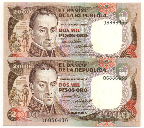 2000 Pesos 1986 Pareja - Nuevos - Thomas De La Rue