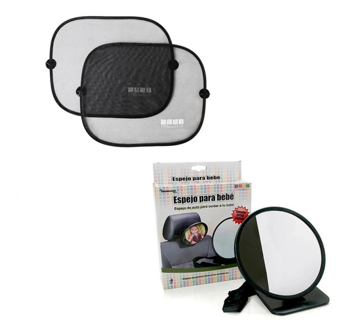 Kit Espejo Trasero Para Observar Bebé + Parasol Para Auto