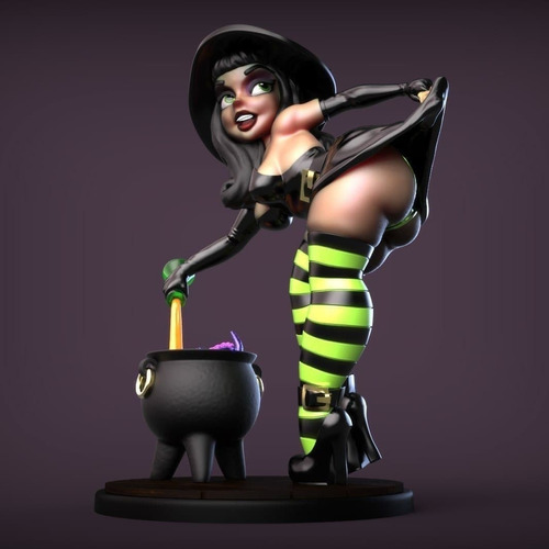 Archivo Stl Impresión 3d - Sexy Witch Pinup - Cauldron