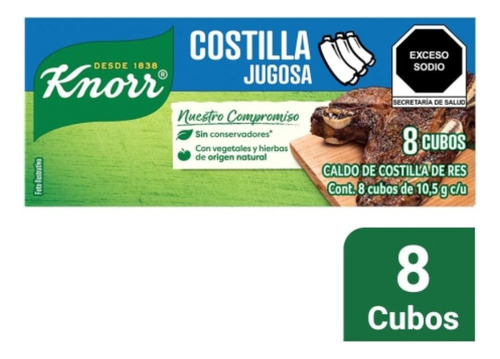4 Pzas Caldo De Costilla De Res Knorr 8 Cubos 10.5 G C/u