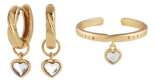 Olivia Burton Giftset para Dama Aretes y Anillo ajustable Chapa de Oro 18k