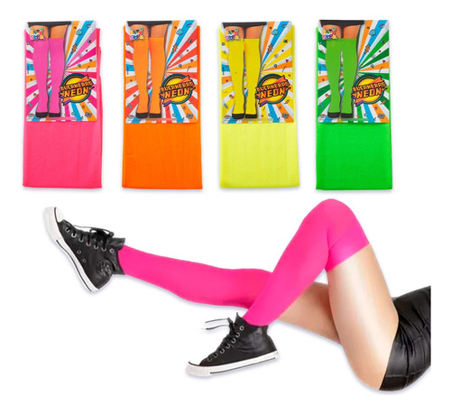 Medias Bucaneras Lisas Fluo Neon Colores Disfraz X4 Pares