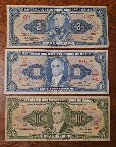 Brasil X 3 Billetes Incluye 10 Cruzeiros, Getulio Vargas.