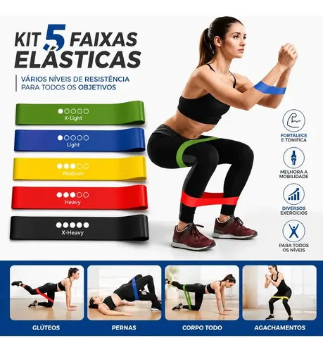 Kit 5 Faixa Elástica Super Mini Band Para Exercícios Treinamento Fisioterapia 5 Níveis de Intensidade
