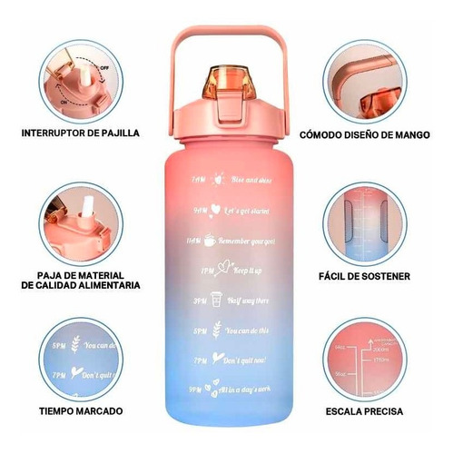 Botella De Agua 2l Taza Deportiva Gran Capacidad Con Popote