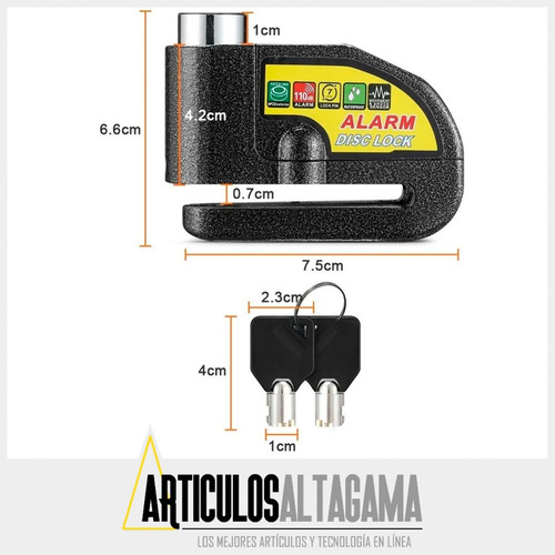 Imagen 2 de 10 de Candado Freno De Disco Con Alarma Para Moto O Bicicleta Inox