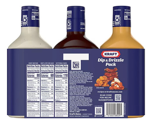 Kraft Dip & Drizzle Sauce 3 Pack Mostaza Dulce, Bbq Y Ranch