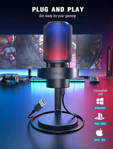 Microfone Fifine Ampligame A8 Rgb Cardióide Preto