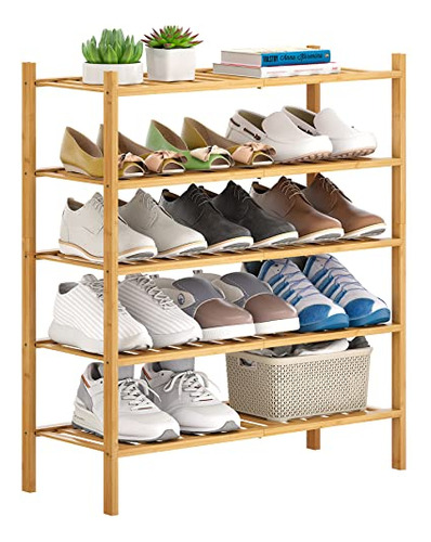 Bamboo Shoe Rack Stackable Shoe Shelf Storage Organizer...