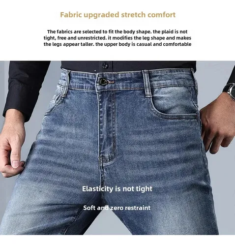 Pantalones Vaqueros Elásticos De Pierna Recta Para Hombre, C