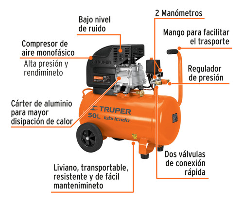 Compresor Truper Comp-kit50 50l 2.5hp Naranja 116psi