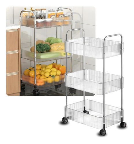 Carrinho Organizador 3 Andares Com Rodinhas Plástico Multius Cor Transparente