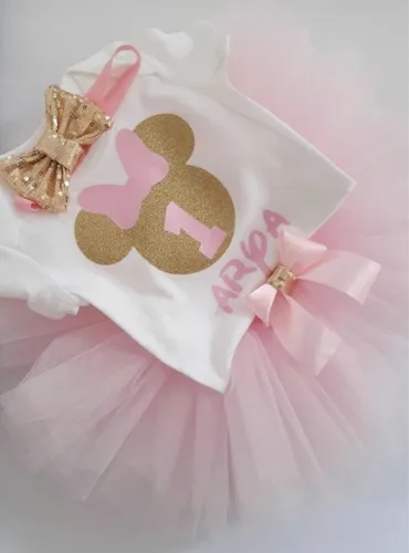 Tutu Minnie Rosa Y Dorado Glitter Cumplea os Personalizalo Env o
