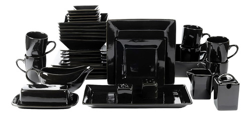 Set De Platos Comedor Negro Cerámica 44 Piezas Strawberry St