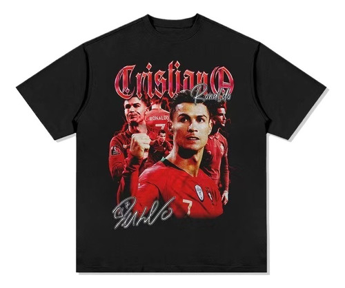 Playera Negro Oversized Cr7 Manga Corta Fútbol Hombre