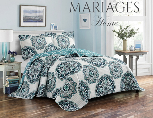 Imagen 2 de 5 de Cubrecama Quilt Cover Reversible +fundas Queen Kelowna D1
