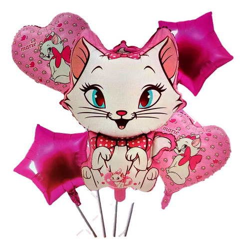 Bouquet Globos Gata Milu Marie Rosada Niña Animales