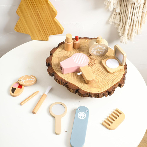 Juego De Juguetes De Maquillaje De Madera Natural Para Niñas