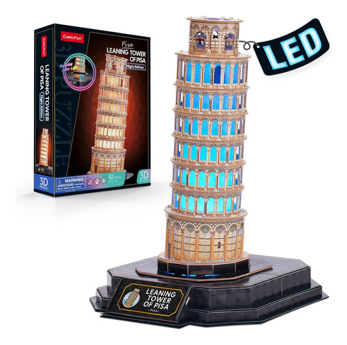 Rompecabezas 3d Cubicfun Led Inclining Tower Of Pisa Con Col