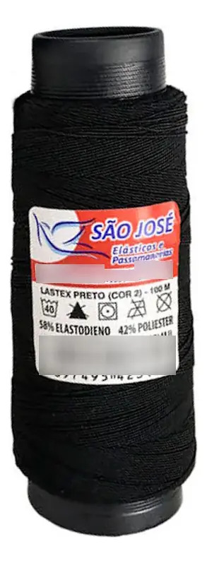 Elastico Fino Lastex 0,8mm Cone Com 100 Metros São José Cor 02 - Preto